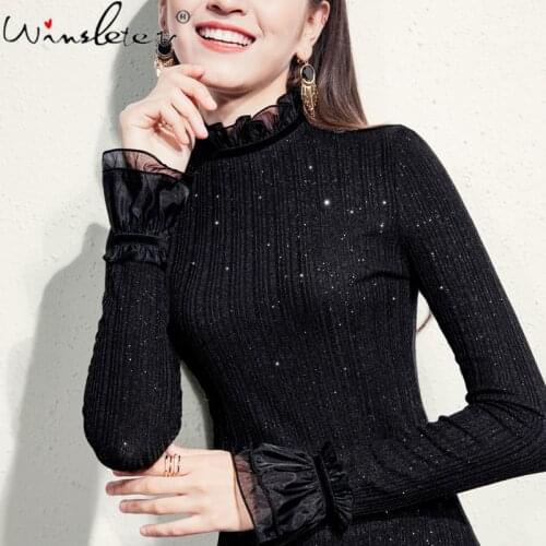 Ruched Turtleneck Women Sweater Pullovers Flare Long Sleeve Autumn Winter Top Knit Stretchy Knitwear Jumper Fit Slim T06411B