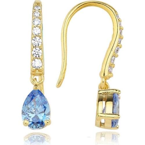 Valori Jewels 0.66 Carat, Zirconia Fancy Blue And White Pear Gemstone, Gold Plated, Sterling Silver Fish Hook Dangle Earring