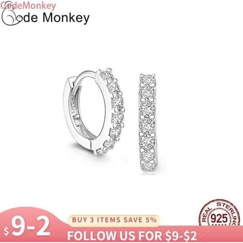 CodeMonkey Real 925 Sterling Silver Crystal Circle Earring For Women Making Jewelry Gift Wedding Party Engagement E024