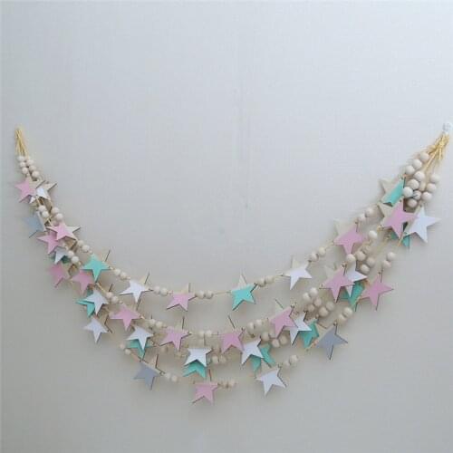 INS Nordic Wooden Star Beads Garland Girls Kids Room Decoration Wall Hanging Curtains Pennant Banners Nursery Decor Photo Props