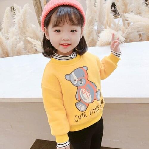 Girls' Hoodies Sweatshirts Kids Outwear 2021 Bear Velvet Thicken Warm Winter Autumn Cotton Fleece Plus Size Childrens Clothing