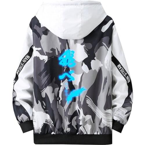 Thin Jacket Anime Haikyuu!! Cosplay Hoodie Role Karasuno High Yu Nishinoya Luminous Print Camouflage Splicing Tops Zipper Coat