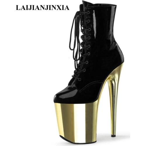 LAIJIANJINXIA 20 CM Super High Heeled Shoes Patent Leather Short Boots Nightclub Pole Dancing Shoes Sexy Fetish Party Boots