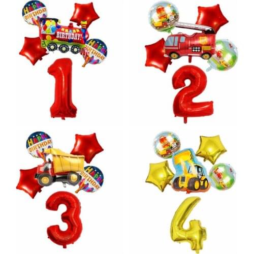 6pc transportation car train Fire truck foil balloon children birthday toy party decoration aluminum balloons globos Supplies
