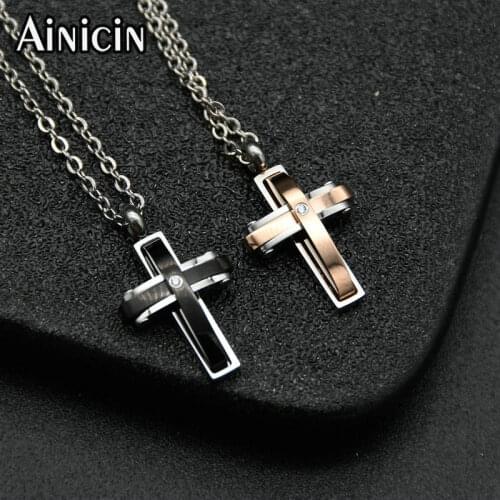 High Quality 316L Stainless Steel Cross Penadnt Necklace Gun Metal Rose Gold Plating Fashion Unisex Jewelry 5pcs/lot