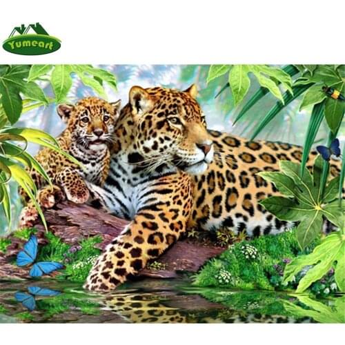 Yumeart 5D Diy Diamond Painting Crystal Rhinetones Embroidery Cross Stitch Kits Mosaic Pattern River Tigers Picture Resin Crafts