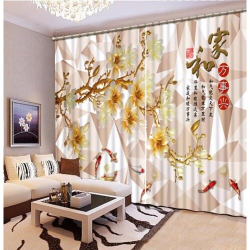 Customize 3d curtains for living room Carp flowers soundproof curtains photo 3d blackout curtains for the bedroom