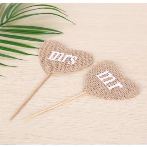 DIY Mr Mrs Burlap Bunting Decoration Favors Cake Decor Accessories cute Vintage Rustic Wedding Banner Garland Party sign 2pcs