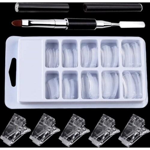 27RC 100pcs False Nail Forms Extension UV LED Builder Clamps Reusable Assitant Nails Clip Brush Set DIY Craft Manicure Tool