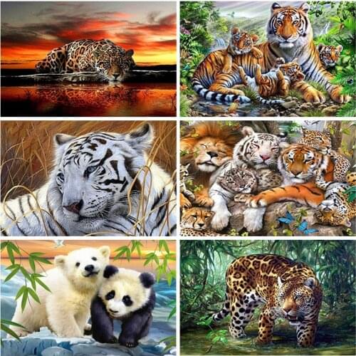 Full Round Drill 5D DIY Diamond Painting Leopard Tiger Diamond Embroidery Cross Stitch Rhinestone Mosaic Painting Handmade Gift