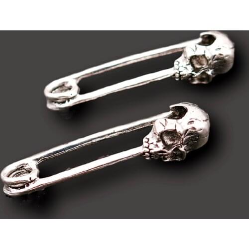 4pcs Silver Plated 3D Skull Head Pin(Can't Open) Pendants Jewelry Findings DIY Charms Handmade Metal Accessories 49*14mm A2072