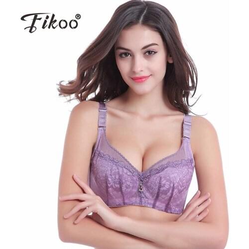 Fikoo Sexy Thin Lace Bras for Women Breathable Push up Underwear Lingerie Bra Plus S ize C D Cup 42 44 White Black #Z014