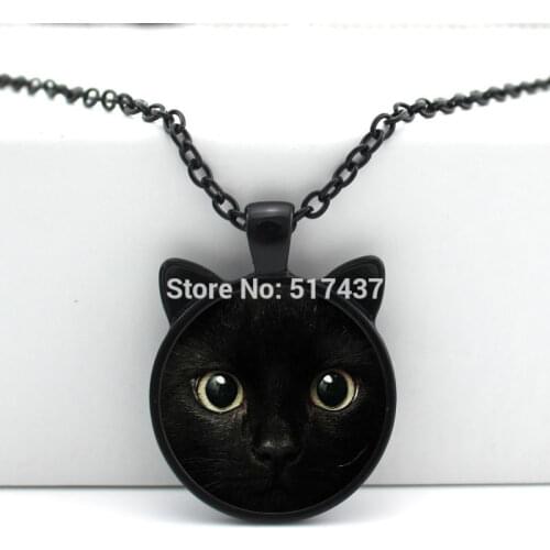 CN-00327 New hot New Black Pendant Face Necklace Ear Jewelry Girls Glass Cabochon Necklace HZ2