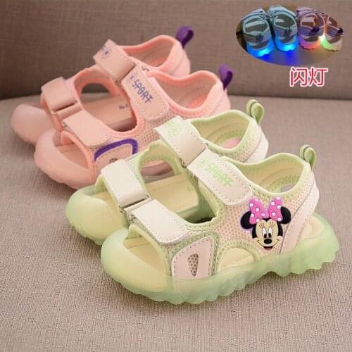 Disney Mickey mouse Childrens sandals 2021 summer girl boy luminous sandals female baby shoes beach shoes LED lighting shoes