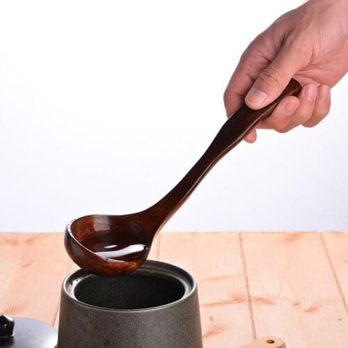 Long Handle Wooden Ladle Spoon Soup Porridge Ladle Spoon For Mixing Stirring Kitchen Utensil Cookware Anti Heat 1pc