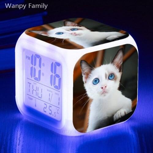 Hot sale Cat LED Digital Alarm Clock Backlight Snooze Mute Calendar Desktop Electronic Bcaklight Table clocks Kids Birthday Gift