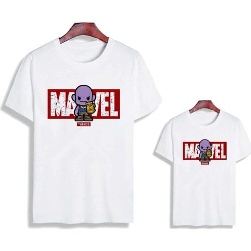 Summer New Marvel Thanos Print Clothing Famliy Look T-Shirt Harajuku Graphic Children Girl Boy Clothing Adult Unisex Top