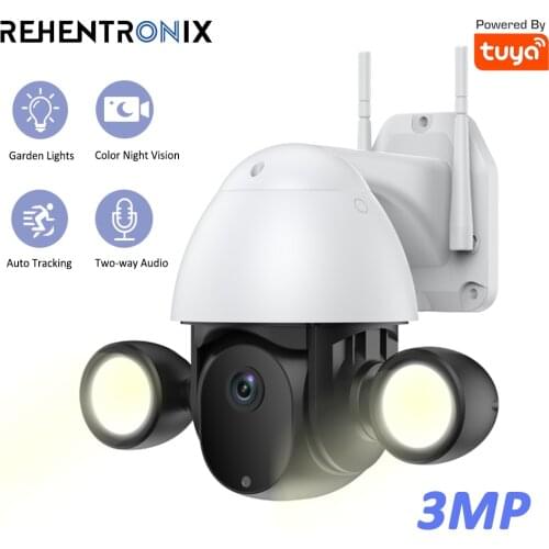3MP Security PTZ Wifi Camera Outdoor Video Surveillance Smart Tuya Floodlight Camera CCTV Humanoid Trigger AI Auto Tracking Cam