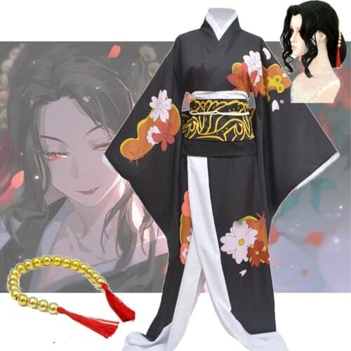 Cosplay Anime Demon Slayer Kibutsuji Muzan Kimono Full Set Women Uniforms Wig Sets Anime Halloween Costume Gifts Female