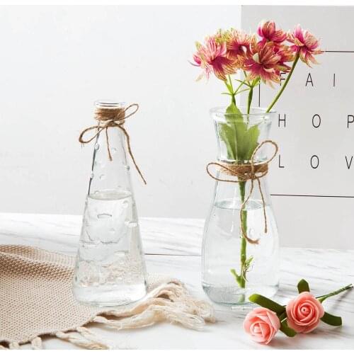 Creative Glass Vase with Straw Rope Tabletop Flower Vase Plant Bonsai Decor Flowers Container Terrarium Vases Home Decoration