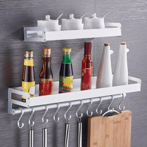 Kitchen Wall Storage Rack Spice Bottle Jar Utensil Shelf Hooks Hanger Organizer Kitchen Storage Racks kitchen organizer cocina