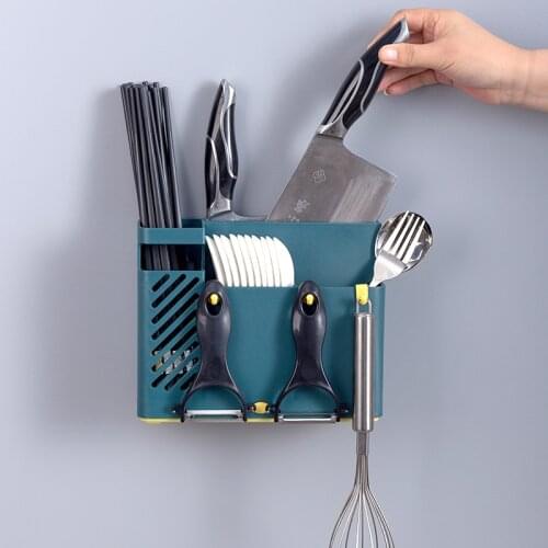 Kitchen Cutlery Storage Holder Box Wall Mounted Knife Stand Plastic Drain Rack Spoon Fork Chopsticks Drain Basket Kitchen Gadget