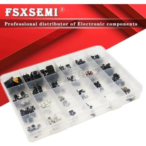 25values X10pcs=250pcs Micro Switch Assorted Push Button Tact Switches Reset Mini Leaf Switch SMD DIP 2*4 3*6 4*4 6*6 Diy Kit