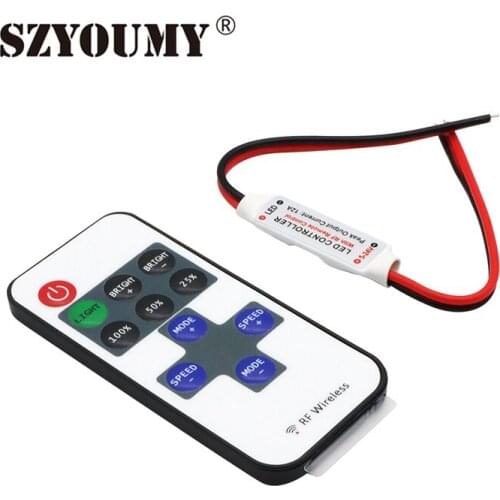 SZYOUMY MINI 11 key RF wireless Remote LED Controller DC12V 11Keys Mini LED Dimmer for Single Color 5050 / 3528 LED Strip