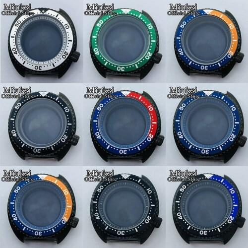 Miuksi 45mm black sterile case sapphire glass black red blue bezel fit NH35 NH36 movement