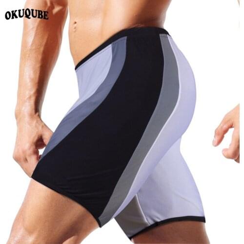 Men Swim Trunks Color Patchwork Elastic Drawstring Slim Fit Swimwear Man Breathable Boxer Surfing Shorts Quick Drying Swimsuit
