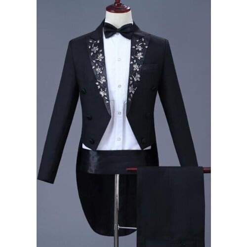 2020 new arrival slim men Tuxedo suit set with pants mens suits Applique piano performance formal dress mens groom suit + pant