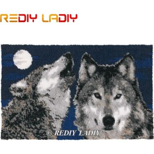 Latch Hook Kit Make Your Own Rug Animals Moon Wolf Tapestry Crochet Cushion Mat DIY Carpet Rug Pre-Printed Canvas Hobby & Crafts