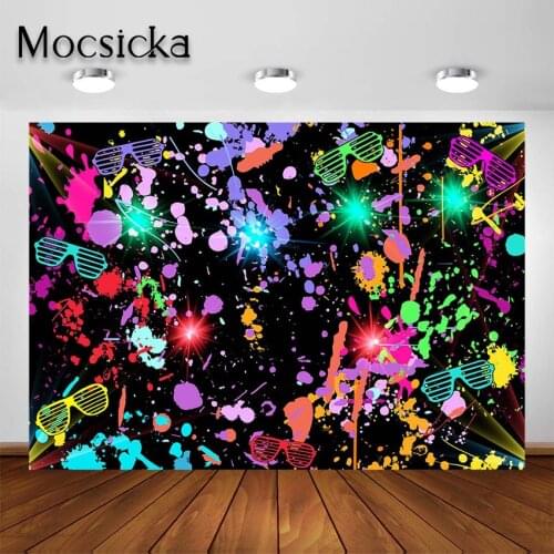 Mocsicka Neon Graffiti Splatter Backdrop Glow in The Dark Birthday Party Decoration Portrait Photography Printed Background