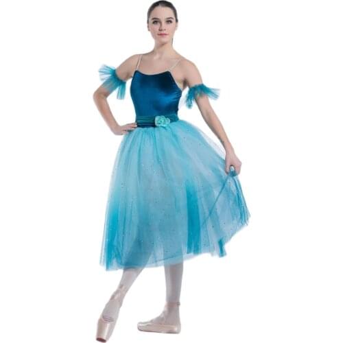 All For Dance New Navy Blue Velvet Bodice Top With Nave Blue Tulle Ballet Stage Performance Dance Long Dress Dancewear