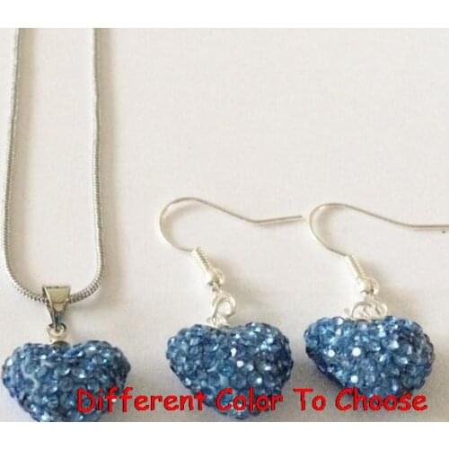 New style rhinestone multicolor ab clay heart Silver Plated snake chain Crystal crystal set earrings Necklace hfg32