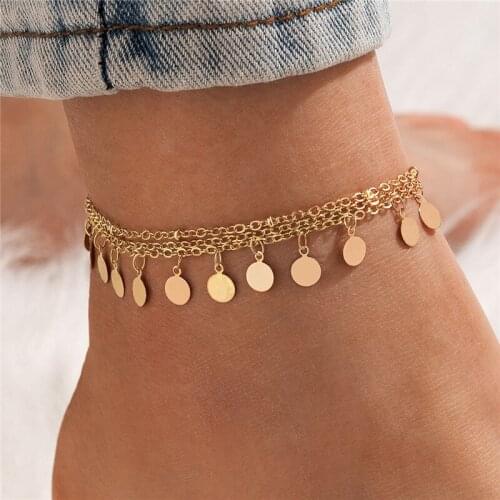 HI MAN European Simple All-Match Small Round Piece 3-Layer Anklet Women Exquisite Temperament Anniversary Jewelry
