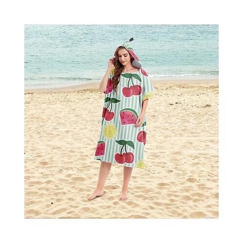 Parent-kid Fruit Print Microfiber Beach Poncho Towel Outdoor Quick Drying Summer Wetsuit Changing Robes Hooded Bath Towels