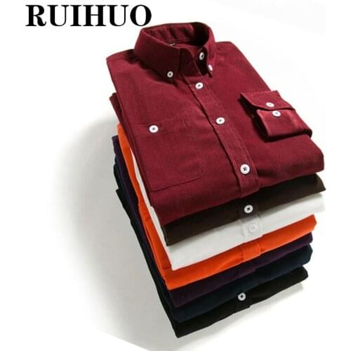 RUIHUO Casual Corduroy Shirt Men Clothing Designer Vintage Clothes Men Long Sleve Shirt 5XL 2021 Autumn New Arrivals