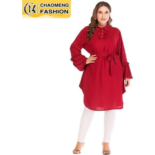 Plus Size Fashion Design Blouse Mujer Chiffon High Quality Belt Tied Waist Elegant Shirt America Europe Africa Casual Women Tops