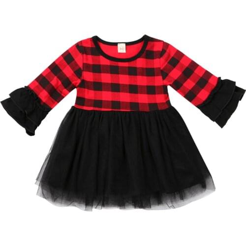 Christmas Newborn Kids Baby Girls Checks Tulle Tutu Party Pageant Dress Clothes Size 1-4T