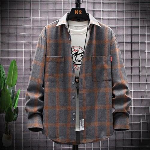 Men Shirt Autumn Winter Fashion Casual Plaid Printing Turn-down Collar Shirts Loose Single-breasted Outwear Camisas De Hombre