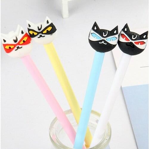 24 Pcs Cartoon Face Cat Neutral Pen Cute Fox Black Water Pen Student Sign Pen Stationery Cute Stationary Kawaii School Supplies
