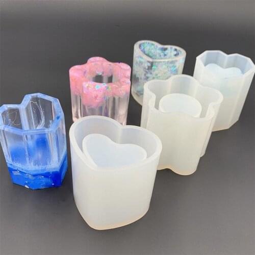 DIY Silicone Mould Stand Epoxy Pen Holder Heart-Shaped Nordic Geometry Gypsum Table Decoration