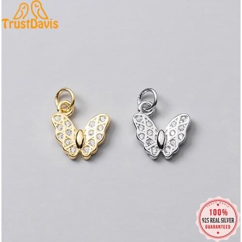 TrustDavis Real 925 Sterling Silver Fashion Butterfly CZ Marking Bracelet Necklace Link Piece DIY Accessories Wholesale DZ37