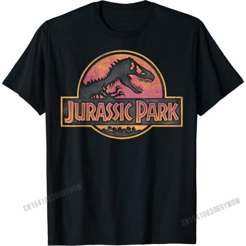 Jurassic Park Distressed Sunset Logo Graphic T-Shirt Customized Tops & Tees for Male Cotton T Shirt Print Family