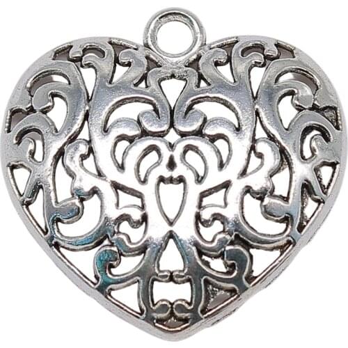 WYSIWYG 4pcs 35x35mm Big Filigree Heart Charm Pendants DIY Jewelry Making Filigree Heart Pendants Charm For Necklace Making