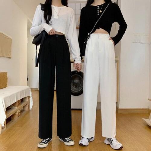 Korean Womens Pants 2020 New Fashion Casual Full Length Pants Women All-match Suit Pants Loose Harem Pants High Waist Overalls