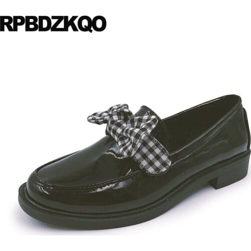 Patent Leather Bow Slip On Flats 2021 Chinese Rubber Sole Cheap Shoes China Black Loafers Spring Autumn Round Toe Women Ladies