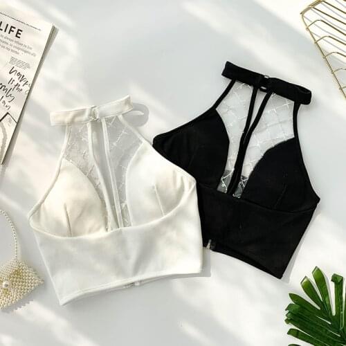 Sexy 2019 New Halter V-neck Padded Short Bustier Crop Tops Women Clothing Vest White Black Tops E938