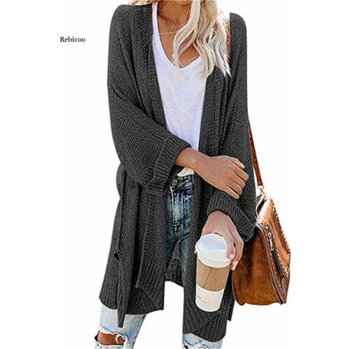 Womens Loose Long Cardigans Autumn Winter Oversized Long Sleeve Solid Knitted Sweater Coats New